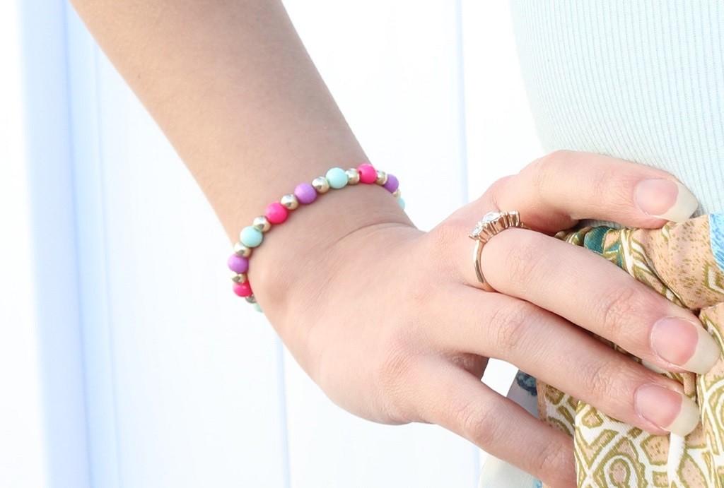 close look at colorful beaded bracelet